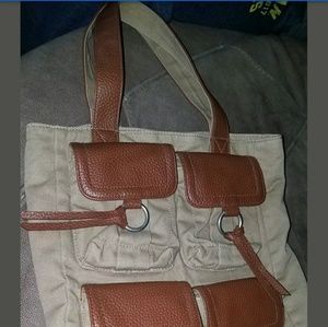 ALDO Tan denim & Faux Leather Cargo Tote Purse Bag